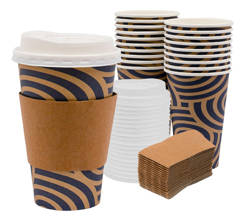 Cotea Tazas De Café Desechables De 16 Oz Con Tapas Y Mangas,