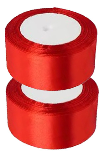 2pcs De Liston Satinado 50 Mm X 22 Mts De Rojo