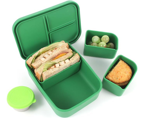 Lonchera Silicona Caja Bento Verde Con 3 Compartimentos Extr