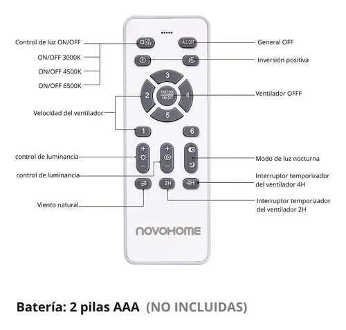 Ventilador Retractil De Techo Novohome Luz Calida Fria Neutra 6 Velocidades 4 aspas Color Blanco - imagen 9