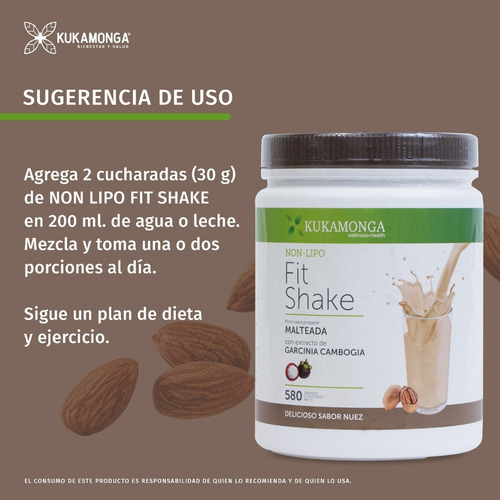 Bajar De Peso | Malteada Non Lipo Fit Shake 580 G | Nuez Nuez