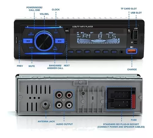 Reproductor Carro Usb Auxiliar Bluetooth Mp3 Radio