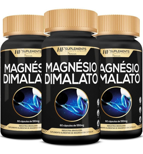 3x Magnésio Dimalato 550mg 60 Caps Hf Suplements