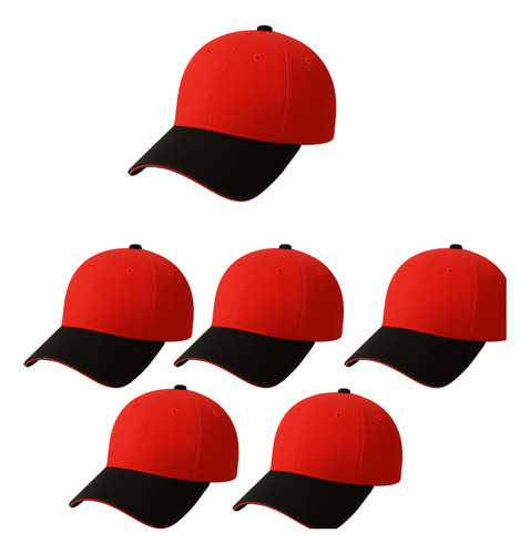 Gorra Unisex Con Visera Curva Sandwich En Visera (6 Piezas) Rojo Con Negro Unitalla