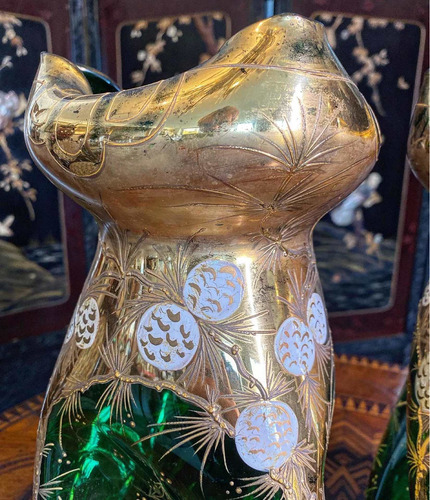 Par De Vasos Em Cristal De Murano Veneziano Verde (Usado)
