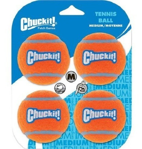 Brinquedo Para Cachorros Kit 4 Bolas De Tênis M Chuck It Cor Laranja