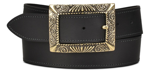 Cinturón Casual Cuadra Dama En Piel Genuina Negro Diseño de la tela Liso Talla 35