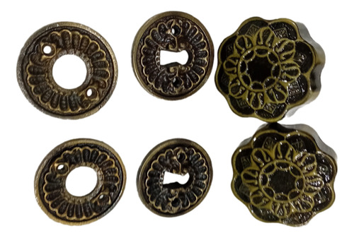 Maçaneta Com Rosetas, Colonial, P/fechad. Interna - Kit Ouro Velho