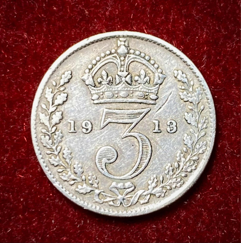 Moneda 3 Peniques Inglaterra 1913 Km 813 Plata 0.925 Jorge 5