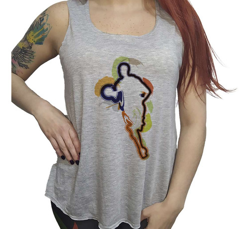 Musculosa Dama Basquet Dibujo Colores Silueta M6