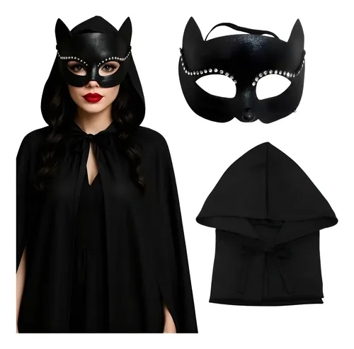 Kit Fantasia Mulher Gato Capa e Máscara Zonarostore