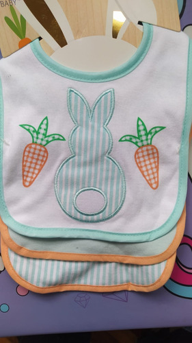 Paquete Set De 3 Baberos Pascua Coneja Bebé Unisex Bibs