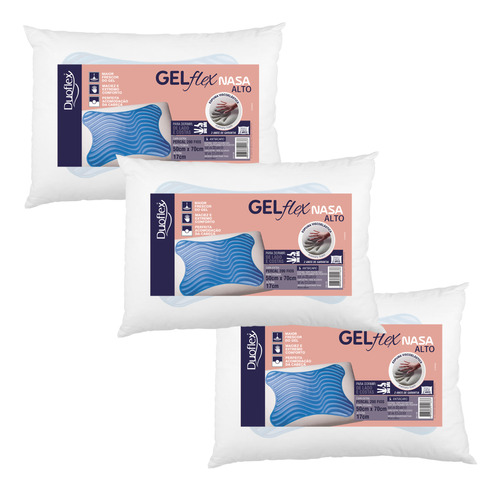 Kit Com 3 Travesseiros Gelflex Nasa Alto 50x70x17cm