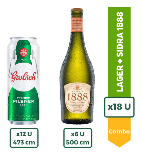 Imagen 1 de 9 de Cerveza Grolsch Lata 473ml X12 + Sidra 1888 500ml X6 Oferta