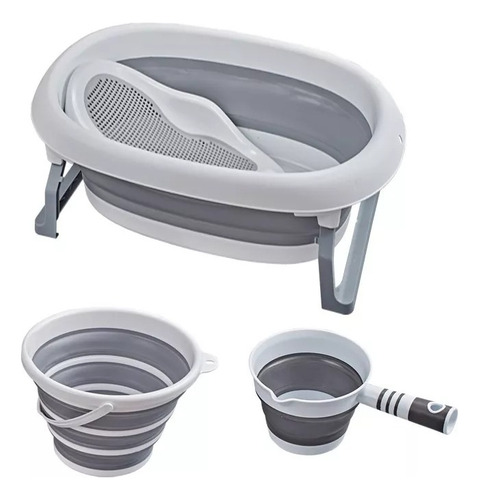 Bañera Para Bebes Plegable De Silicona Con Accesorios Gris Kit Bañera