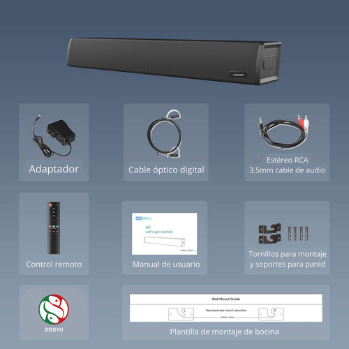 Barra De Sonido Teatro En Casa Bluetooth Coaxial 60w 24 Pulgadas Negro 50hz Control De Bajos Multientrada Usb Control Remoto