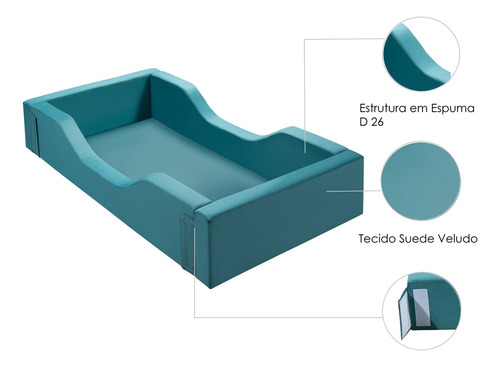 Cama Espuma Montessoriana Infantil Com Laterais De Proteção Espumada E Colchão 150x70cm Confortável Segura Moderna Verde Agua Comprelar