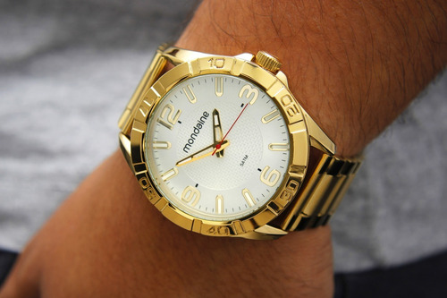 Relógio Mondaine Masculino Dourado Fundo Branco
