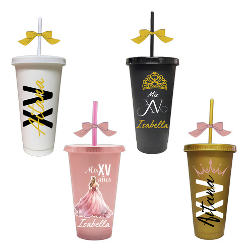 40 Vasos Reutilizables Liberty 710 Ml Con Tapa - 15 Años Negro