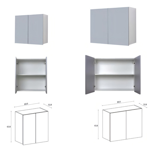 Combo Mueble Bajo Mesada 140 Cm Potenza Ricchezze + Alacena Potenza Gris Perla + Mesada Johnson Acero Inoxidable Bacha Simple