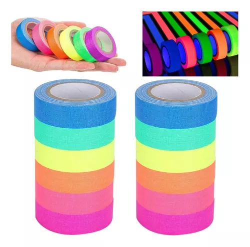 Cinta Adhesiva Fluorescente Color Neón, 12 Rollos,1,5 Cmx5m