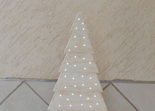 Arbol Pino Navidad Madera Vintage 55 Luces Led Hecho A Mano