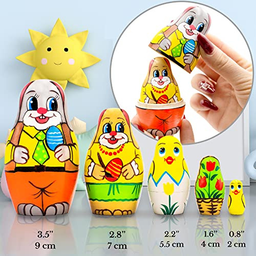 Juego De 5 Muñecas De Anidación De Pascua De Madera