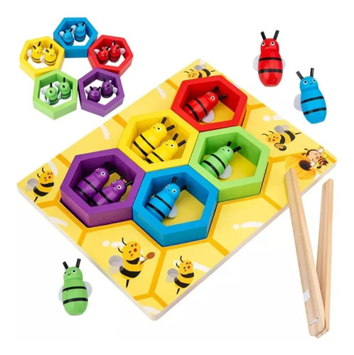 Juego Didáctico Abejas Madera Motricidad Niños Montessori