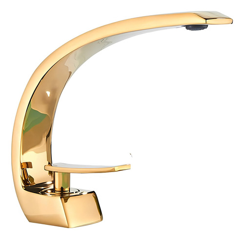 Torneira Banheiro Monocomando Cascata Curva Dourada Premium Acabamento Brilhante