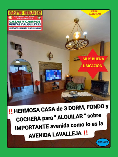 Ref 1608) ** A - Hermosa Casa De 3 Dormitorios, Fondo Y Cochera Para Alquilar, Sobre Una De Las Principales Avenidas De San José Como Lo Es Avenida Lavalleja