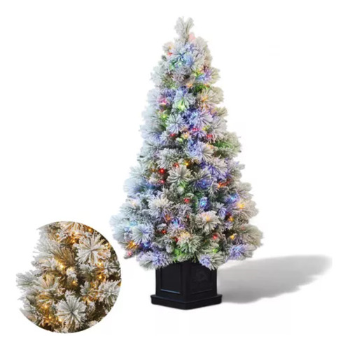 Arbol Navideño Nevado Preiluminado En Maceta (1.3m)