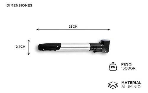 Inflador De Mano Portátil Gadnic Aluminio De Bicicletas