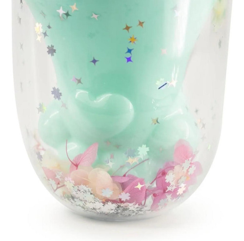 Imagen 3 de 9 de Vaso Con Bombilla Patita Gato Glitter Kawaii 300 Ml