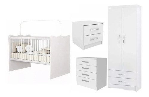 Juego Dormitorio Infantil Ropero Cuna Cómoda Bebé Blanco