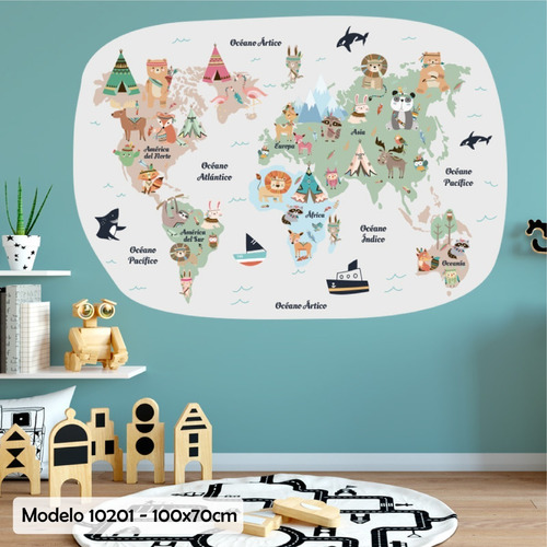 Vinilos Decorativos Infantiles Mapamundi Mapas Animales Pais