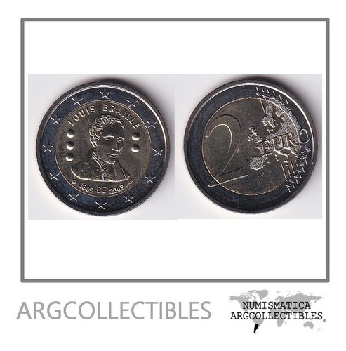 Belgica Moneda 2 Euros 2009 Louis Braille Bimetalica Unc