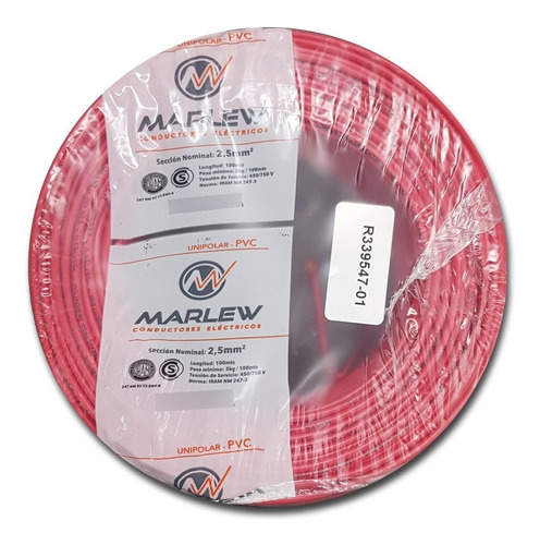 Cable Unipolar 1x2.5 Mm Marlew  Rojo  (rollo 100mts)