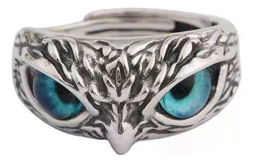 Plain Silver Blue Eyed Owl Ring Devil's Eye Ring