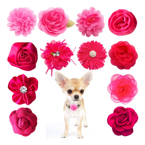 Pet Show Collar De Perro Rosa Rosa Con Lazos Y Flores Para N