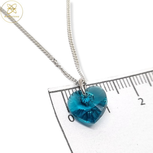 Imagen 5 de 6 de Cadena Plata + Corazon Cristal Swa Verde Esmeralda 10mm