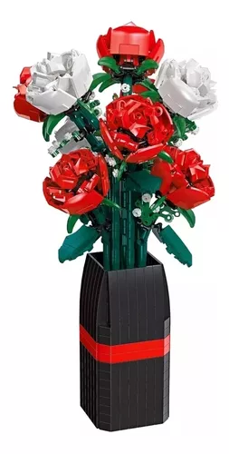 Flores Ramo De Rosas Con Florero Para Armar Lego Compatible