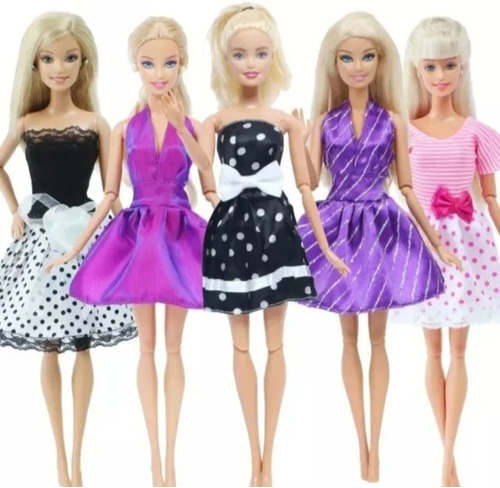 Barbie Ropa Compatible Set 5 Vestidos Juveniles 