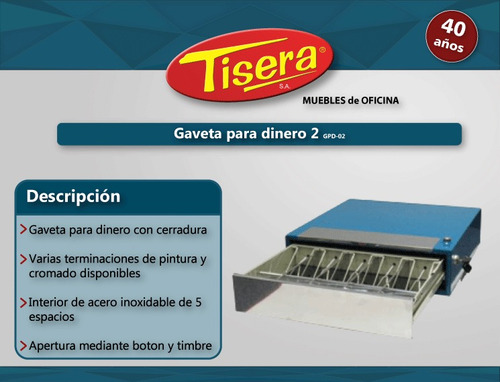 Gaveta Porta Billetes Tisera Acero Inox Colores Gpd-02