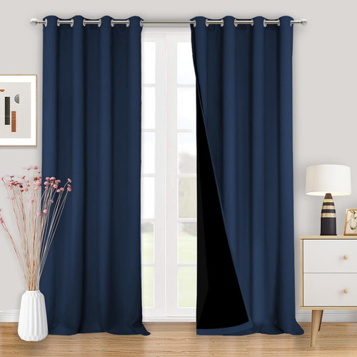 Nanwei 100% Cortinas Blackout Cortinas Largas Con Forro Azul
