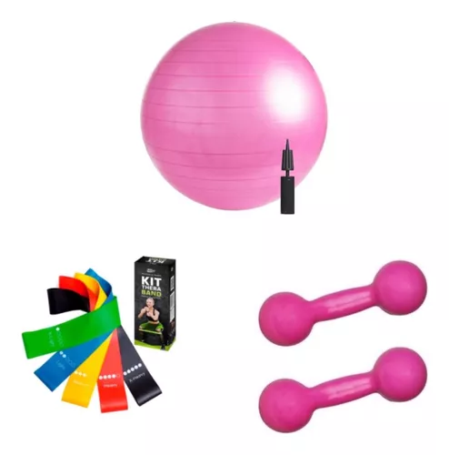 Kit Yoga Pilates Halter 1 Kg + Bola Pilates + Kit Theraband