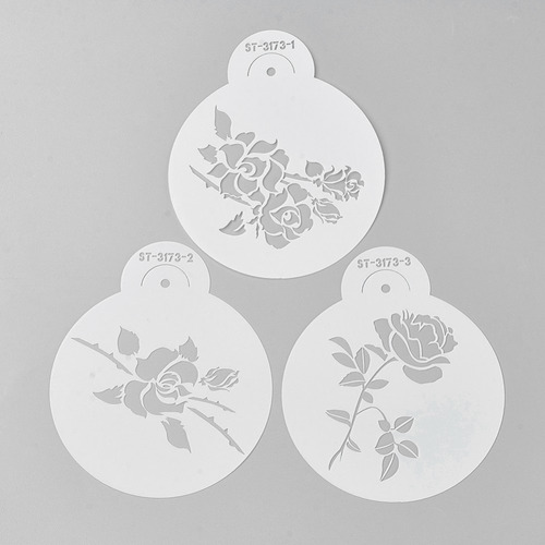 Kit De 3 Plantilla Para Repostería Rosas Decoración Pastel