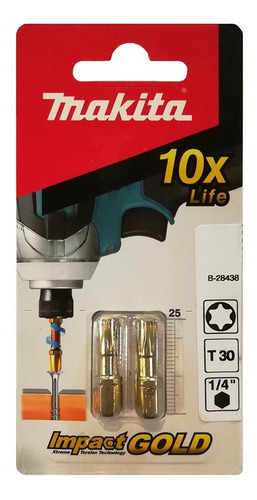 Imagen 2 de 5 de 2 Puntas Atornilladoras Makita T30 Impact Gold 25 Mm B-28438