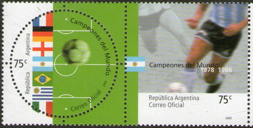 Argentina 2 Sellos Se-tenant Campeones Mundiales Fútbol 2002