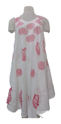Vestido Solero Hindu Dama Amplio Blanco Al Bies Adaptable.