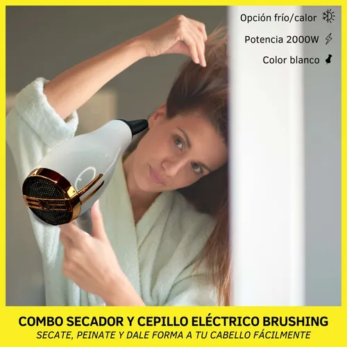 Combo Secador De Pelo Y Cepillo Rojo Electrico Para Brushing